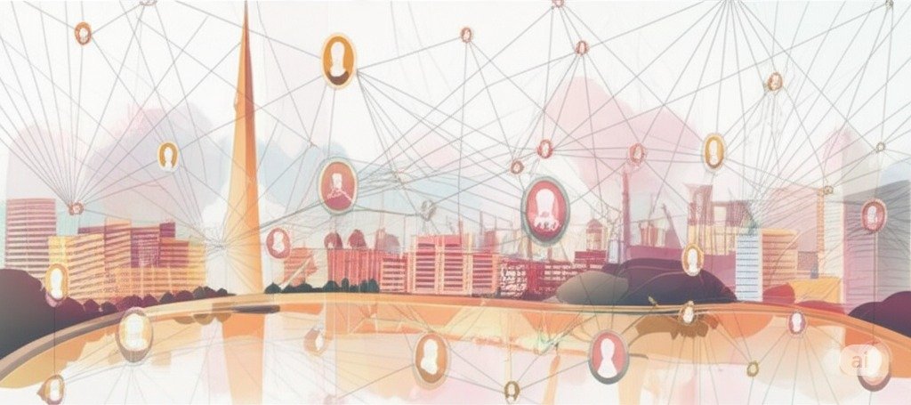A diverse group of professionals interconnected through a network, highlighting the importance of networking for career success in Ireland and navigating the hidden job market.