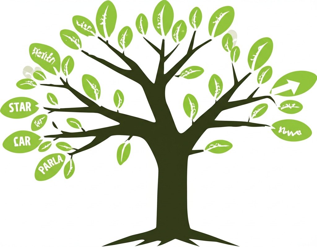 A visually engaging digital illustration will feature a sturdy tree with a well-established root system labeled "Strong Recruitment Practices." Extending from the trunk will be several distinct branches, each clearly marked with the name of a different behavioral interviewing framework: STAR, CAR, SOAR, SHARE, PARLA, CAPS, and FAB. Each branch might subtly differ in its growth pattern or have a unique leaf-like icon at its tip, symbolizing the diverse approaches to behavioral interviewing. The overall image will convey how these frameworks branch out from a solid foundation to strengthen the hiring process and decision-making. The color scheme will be professional and inviting, using earth tones for the trunk and roots to represent stability, with varying shades of green and perhaps subtle highlights of other colors for the branches and labels, emphasizing growth, adaptability, and the variety of tools available for effective recruitment.
